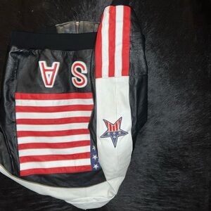 Bikers Vintage Motorcycle Embroidered USA Flag Leather Jacket